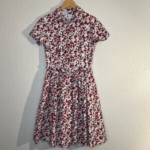 Donna Morgan Women’s 4 novelty cherry print short sleeve midi shirt dress.